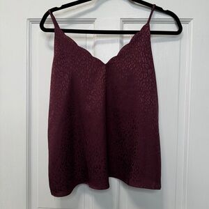 Socialite Burgundy Satin Leopard Jacquard Cami Spaghetti Strap Top Size Medium